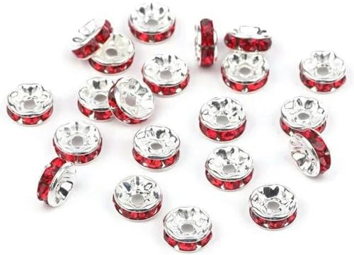 50/100 Stück 6 mm 8 mm AB Silber Farbe Quadratische Strass Rondelle Kristall Abstandsperlen für Schmuckherstellung DIY Armband Halskette-rot-6 mm 50 Stück von BGPFJK