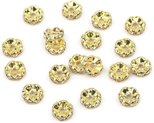 50/100 Stück 6 mm 8 mm AB Silberfarbene quadratische Strass-Rondellen Kristall-Abstandshalterperlen zur Schmuckherstellung DIY Armband Halskette-18 Karat Gold_a-6 mm 50 Stück von BGPFJK