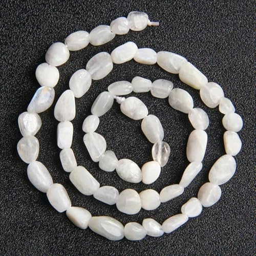 6–8 mm Rosenquarzkristalle, glatte, flache, ovale Steinperlen zur DIY-Schmuckherstellung-weißer Mondstein-6–8 mm, 19–22 Stück von BGPFJK