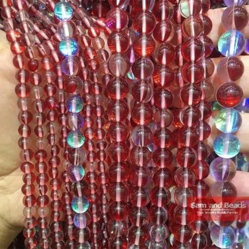 Glitzernde Mondsteinperlen aus österreichischer Kristallsynthese zur Schmuckherstellung, DIY-Armband, Halskette, 6/8/10/12 mm, Strang 15 Zoll, glattes Rot, 8 mm von BGPFJK