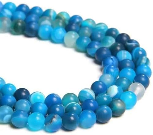 Graue Rauchachatperlen, Steinperlen, glatte, gestreifte, runde, lose Perlen zur Schmuckherstellung, DIY-Armband, Halskette, handgefertigt – 26 mattes Glas – 10 mm, ca. 36 Perlen – 7 mattes Blau – von BGPFJK