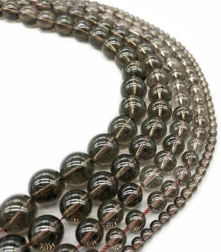 Rauchquarzstein, runde Perlen in den Größen 4, 6, 8, 10 und 12 mm zur Schmuckherstellung, DIY-Bettelarmbänder, Glaskristallperlen, 15 Zoll – Rauchquarz, 12 mm, ca. 30 Perlen von BGPFJK