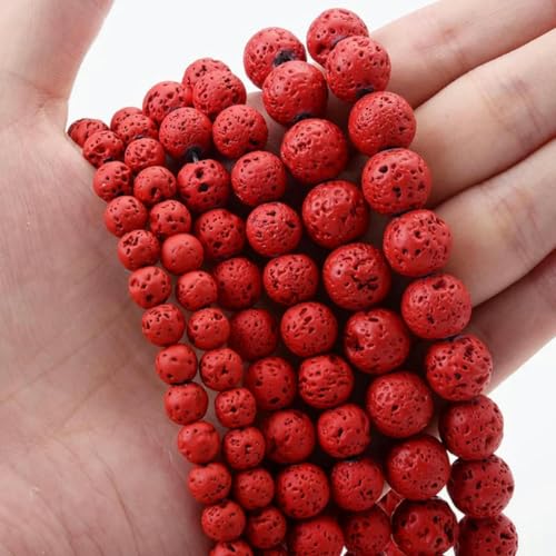 Rote Koralle, Amazonit, Türkis, Achate, Stein, runde lose Perlen zur Schmuckherstellung, DIY-Armband, Halskette, handgefertigtes Kunsthandwerk, rote Lava, 8 mm, ca. 45 Perlen von BGPFJK