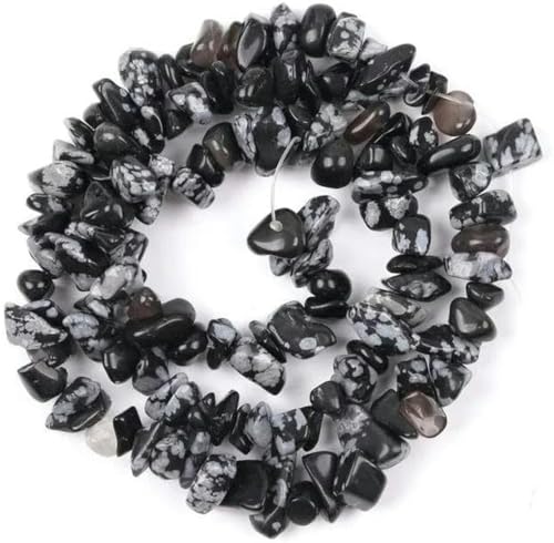 Steinperlen 3-5-8-12 mm, unregelmäßige Kieselsteinperlen, Perlen zum Selbermachen von Halsketten und Armbändern, 15 Zoll, schwarze Schneeflocke, 8–12 mm von BGPFJK