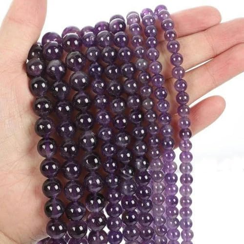 Steinperlen Auge Amazonit Rosenquarz Türkis Achate Obsidian Perlen zur Schmuckherstellung DIY Armband 4 6 8 10 mm-Amethyst-6 mm ca. 60 Stück von BGPFJK