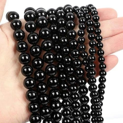 Steinperlen Gelber Achat Matte Jaspis Runde Perlen zur Schmuckherstellung DIY Armbandzubehör 14 Zoll 4 6 8 10 12 mm-Schwarzer Achat-8 mm ca. 45 Stück von BGPFJK