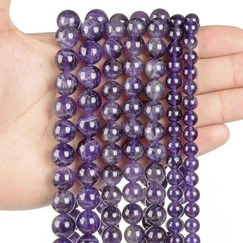 Tigerauge-Steinperlen, Lava-Rosenquarz-Kristall, runde Achat-Steinperlen, DIY-Armband, 4 6 8 10 12 mm, Amethyst, 12 mm, ca. 30 Stück von BGPFJK