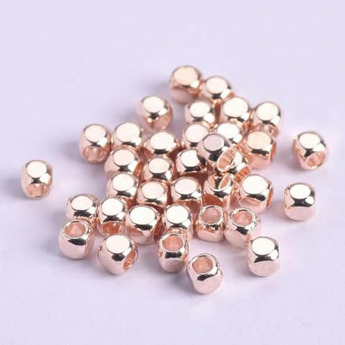 Würfelförmige quadratische Form, 2 mm, 3 mm, 4 mm, 5 mm, 6 mm, massives Messing, Metall, hellgoldfarben, lose Abstandsperlen, Lot, DIY-Zubehör, Roségoldfarben, 2 mm, 100 Stück von BGPFJK