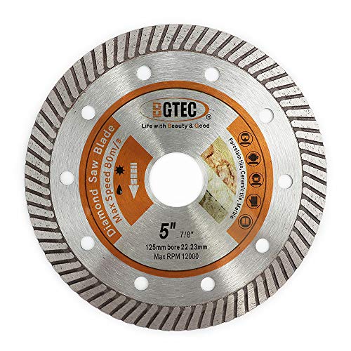 BGTEC Diamant-Fliesen-Trennscheibe - 125mm Superdünne Turbo Rim Beton Porzellan Trennscheibe mit 22.23mm Bohrung zum Schneiden von Porzellan Fliesen Keramik Granit Marmor Hartstoff Trennscheibe von BGTEC