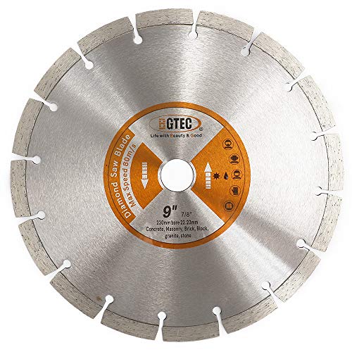 BGTEC Diamant Trennscheibe, 9 Zoll 230 mm Allgemein Zweck Trockener oder nasser Diamant Trennscheibe für Segment-Diamanttrennscheibe aus Beton, Stein, Mauerwerk von BGTEC