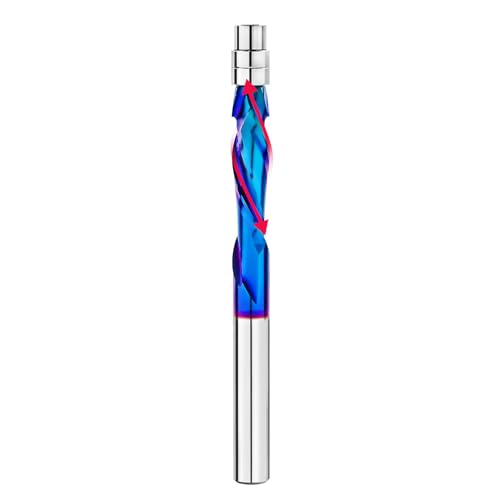 BGTEC Hartmetall-Kompression Spiralbündiger Frässtift,6.35mm bündige Verkleidung Oberfräsen-Bits Nano Blue Coat flache Nase Schaftfräser die Holzbearbeitung Beschneiden von BGTEC