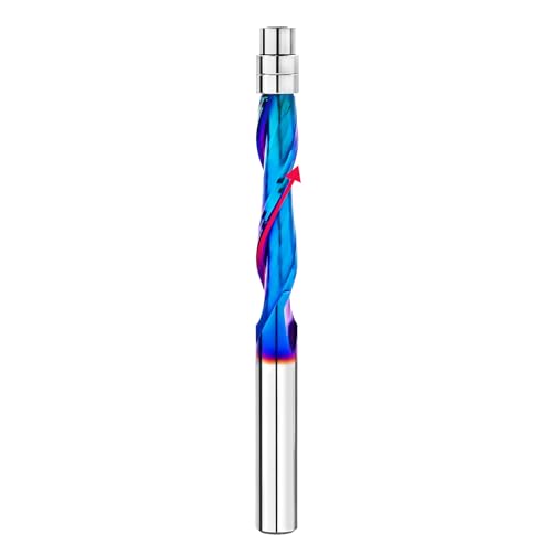 BGTEC Hartmetall Upcut Spiralbündiger Frässtift,6.35mm bündige Verkleidung Oberfräsen-Bits Nano Blue Coat flache Nase Schaftfräser die Holzbearbeitung Beschneiden von BGTEC