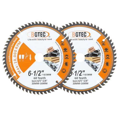 BGTEC Profi TCT Sägeblatt Trennscheibe ⌀165x20mm Multifunktional Kreissägeblatt Schneiden Dics 60 Zähne für Holz Kunststoff Aluminium passend, 2 STÜCK von BGTEC