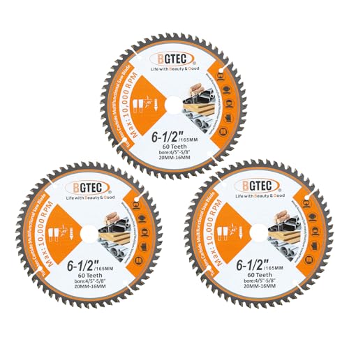 BGTEC Profi TCT Sägeblatt Trennscheibe ⌀165x20mm Multifunktional Kreissägeblatt Schneiden Dics 60 Zähne für Holz Kunststoff Aluminium passend, 3 STÜCK von BGTEC