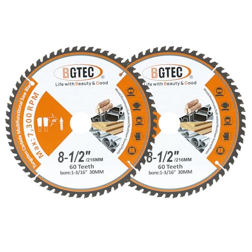 BGTEC Profi TCT Sägeblatt Trennscheibe ⌀216x30mm Multifunktional Kreissägeblatt Schneiden Dics 60 Zähne für Holz Kunststoff Aluminium passend, 2 STÜCK von BGTEC