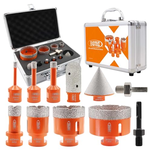 BGTEC Diamant Fliesenbohrer Set - 11Stück(6/8/10/20/35/50/68mm+25mm Fingerbohrer+50mm Senker+Sechskantschaftadapter+SDS-Adapter) mit M14 Gewinde für Porzellan,Keramik,Granit Marmor von BGTEC