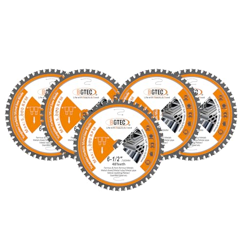 TCT Kreissägeblatt Metall Schneiden Dics 165MM Mit 20MM Bohrung, 48T Wolframkarbid Bestückt Kreisförmig Sägeblatt Für Metall Eisen Edelstahl BGTEC (5 STÜCK) von BGTEC