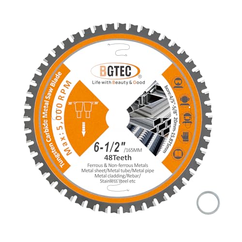 TCT Kreissägeblatt Metall Schneiden Dics 165MM Mit 20MM Bohrung, 48T Wolframkarbid Bestückt Kreisförmig Sägeblatt Für Metall Eisen Edelstahl BGTEC von BGTEC