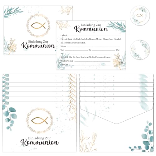 12 x Einladungskarten zur Konfirmation, Einladungskarten Kommunion mit Elegantes Blättermotiv, Konfirmationskarten Einladung, Einladung zur Konfirmation für Jungen und Mädchen Firmung Dekoration von BGTLJKD