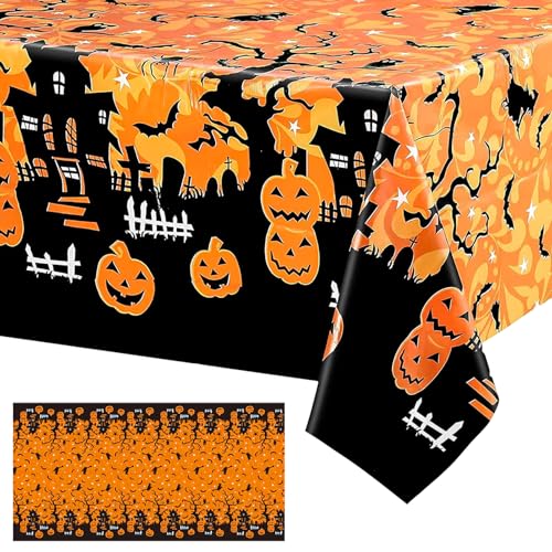 2 Stück Tischdecke Halloween Deko, 220 x 130 cm Halloween Tischdecke, Gruseliger Kürbis Tischdecke, wasserdichte Halloween Gruselige Tischdecke für Halloween Party Dekor(A) von BGTLJKD