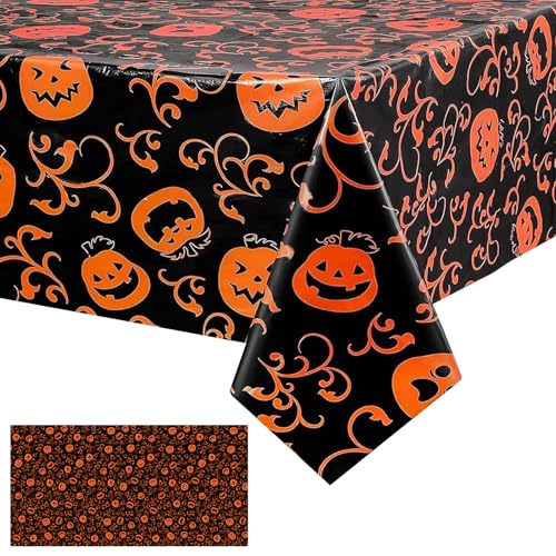 2 Stück Tischdecke Halloween Deko, 220 x 130 cm Halloween Tischdecke, Gruseliger Kürbis Tischdecke, wasserdichte Halloween Gruselige Tischdecke für Halloween Party Dekor (B) von BGTLJKD