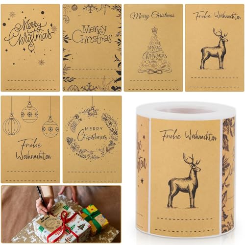 250 Stück Weihnachtssticker zum Beschriften, Kraftpapier Etiketten, Christmas stickers, Beschriften Weihnachtssticker, Selbstklebend Aufkleber Weihnachtssticker, für Umschlag, Geschenktüten von BGTLJKD