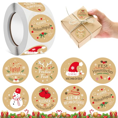 500 Stück Aufkleber Weihnachten, 4cm Kraftpapier Weihnachtsaufkleber, Selbstklebende Weihnachtsetiketten Geschenkaufkleber für Dekoration und Verpackung von Weihnachtsgeschenken von BGTLJKD