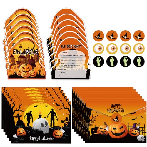 BGTLJKD 12x Halloween Einladungskarten Kinder für Eine Schaurig Schöne Halloween Party, Gruselige Einladung für Halloween Party, Witzige Einladungskarte zum Halloween Kindergeburtstag von BGTLJKD