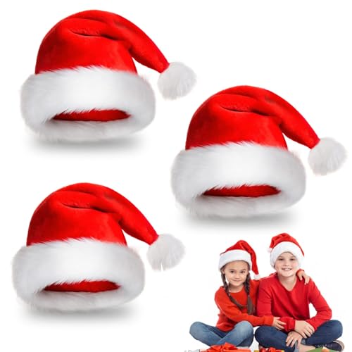 BGTLJKD 3 Stück Weihnachtsmütze Plüsch Weihnachtsmütze Rot Weihnachtsfeier Hut Reissfest und Dehnbar für Weihnachten,neues Jahr Unisex Warme Verdickt Nikolausmütze Mütze (Kind) von BGTLJKD