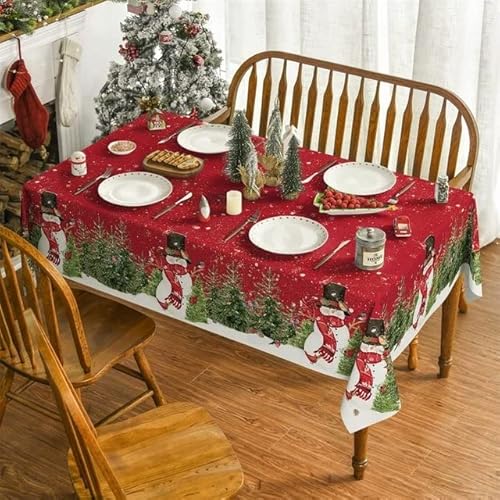 Weihnachten Schneemann Polyester Rechteck Tischdecke Party Dekoration Wasserdicht Esstisch Tischdecke Dekorationen-04,100x160cm 39x63inch von BHADANI