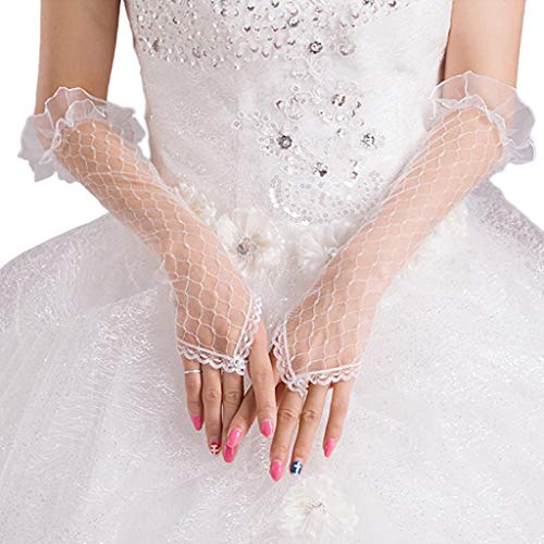 BHFYOB Damen-Handschuhe, süße Netz-Spitze, lang, durchscheinend, Ellenbogenlänge, Brautschmuck, Hochzeit, Abschlussball, Sonnenschutz, fingerlose Fäustlinge von BHFYOB