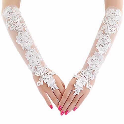 BHFYOB Damen-Handschuhe, süße Stickerei, Blumenspitze, lang, durchsichtig, Netzstoff, Ellenbogenlänge, Brautschmuck, Hochzeit, Abschlussball, Sonnenschutz, fingerlos von BHFYOB