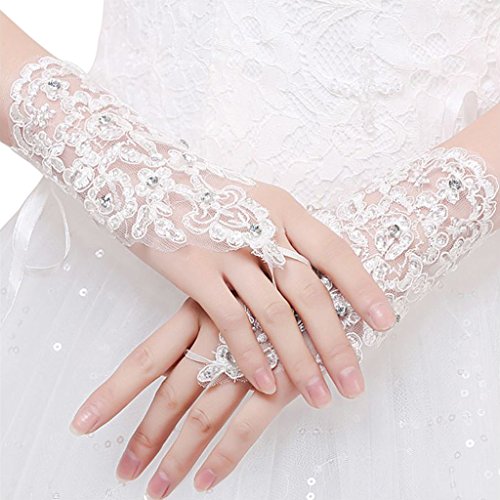 BHFYOB Fingerlose kurze Spitzenhandschuhe für Damen, für Hochzeit, Handgelenklänge, Brautschmuck, Abschlussball, Teeparty, Fäustlinge mit Haken-Fingerschlaufe von BHFYOB