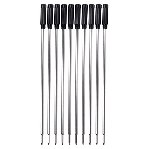 BHFYOB Kugelschreiberminen, 10 Stück, Schwarz/Blau, Minenlänge 11,4 cm, 0,5 mm, mittlere Spitze, für die meisten Metall-Kugelschreiber, Bürogebrauch von BHFYOB