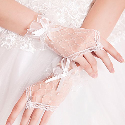 BHFYOB Kurze, fingerlose Handschuhe für Damen, Braut, Hochzeit, Schnee, Schleife, durchsichtig, Netzstoff, Spitze, Gaze, Brautjungfern, Sonnenschutz von BHFYOB