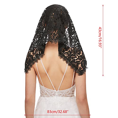 BHFYOB Mantilla-Schleier aus Spitze, schönes Blumenmuster, für Damen, Mädchen, katholischer Schleier für Kapellen, kurz von BHFYOB