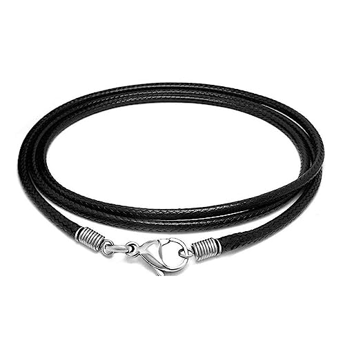 BHFYOB Schwarzes Lederband mit Edelstahl-Verschlüssen für Halsketten, Anhänger, Armbänder, Schnur, Schmuckherstellung von BHFYOB