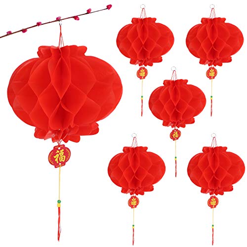 10 Stück 24cm/9 Zoll Chinesische Laternen Lampions Rot Hängende Laternen Rot Faltbare wasserdichte Rote Papierlaternen Papierlampen für Chinesisches Neujahrsfest Frühlingsfest Party Feier Dekoration von BHGT