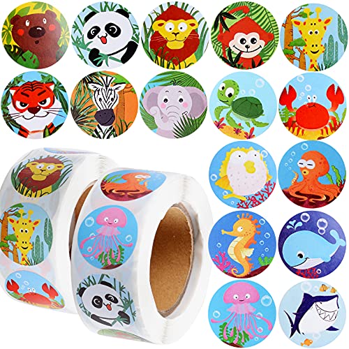 BHGT 1000pcs Tiere Aufkleber 2,5cm Sticker für Kinder Dschungel Meer Belohnungssticker Niedliche Aufkleber Motivationsaufkleber für Einschulung Schulkind Geschenk Party von BHGT