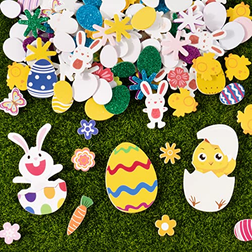 200 Pcs Ostern Aufkleber Schaumstoff Ostern Sticker Glitzer Ostersticker Ostereier Blumen Kaninchen Küken Osteraufkleber für Kinder zum DIY Basteln Party Mitgebsel Osterfeier Deko von BHGT