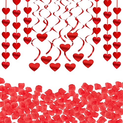 BHGT 24 Stück Girlande Herzen Spiral Deckenhänger hängend Herz + 200pcs Rosenblüten Blätter Konfetti Valentinstag Deko Set für Party Hochzeit Jahrestag Geburtstag von BHGT