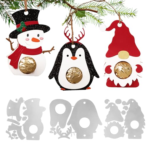 3 Set Weihnachten Stanzschablonen Anhänger Geschenkbox Klein Gnome Schneemann Pinguin Prägeschablonen Box Stanzformen für DIY Scrapbooking Basteln Deko für Weihnachtsbaum Geschenke von BHGT