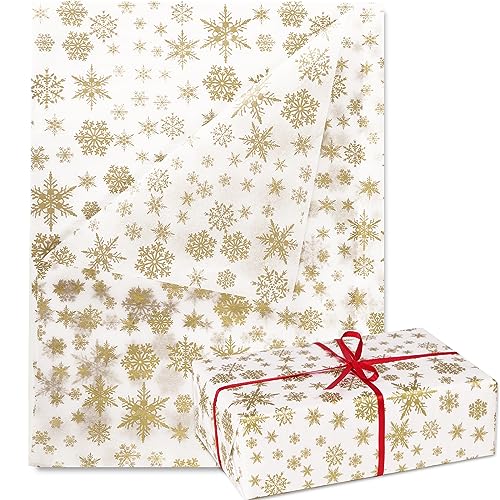 BHGT 20 Stk. Seidenpapier Weihnachten 50x70cm Weiß Goldene Schneeflocken Geschenkpapier als Verpackungsmaterial Seidenpapier Weihnachtspapier zum Basteln Deko für Winter Weihnachten Hochzeit von BHGT