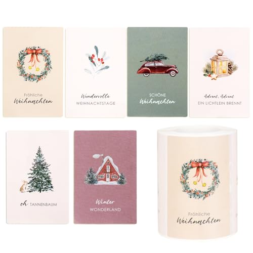 BHGT 250 Stück 5x7.5cm Weihnachtssticker Weihnachten Aufkleber Groß Bunt Sticker Weihnachtsaufkleber Selbstklebend Klebeetiketten Weihnachten Geschenkaufkleber als Deko für Anhänger Geschenke von BHGT