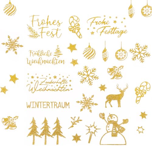 BHGT 5 Blätter 100+pcs Weihnachtssticker Selbstklebend Glitzer Gold Weihnachten Aufkleber Sticker Schriftzug Weihnachtsaufkleber Geschenkaufkleber für DIY Scrapbooking Frohe Weihnachten von BHGT