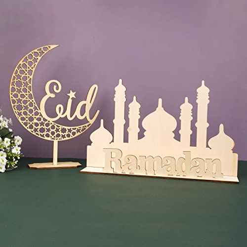 Eid Dekoration Ramadan Holz Deko 2 Stück Tischdeko Aufsteller Mond Sterne Palast Radaman Kareem Eid Mubarak Verzierung von BHGT
