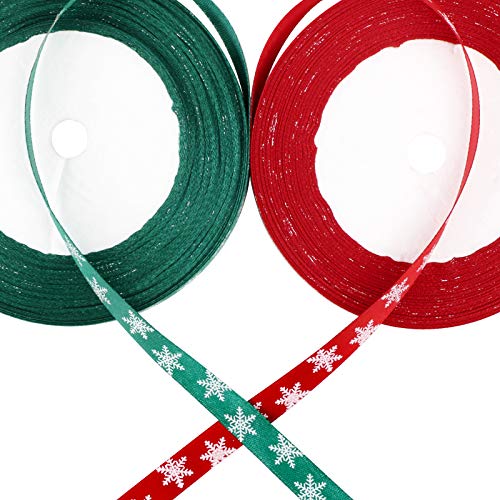 Geschenkband Weihnachten 2 Rollen 22.5 Meter Grün Rot Weihnachtsbänder Ripsband Dekoband Schleifenband Satinband Satin Geschenkband für Weihnachten Hochzeit Verzieren DIY Handwerk von BHGT
