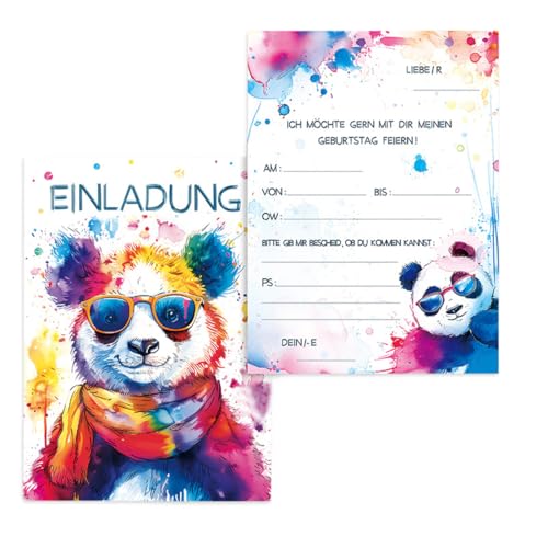 BHIPKOT 12 Blätter Einladungskarten Kindergeburtstag Junge Mädchen, Aquarell Panda Einladungskarten Geburtstag,Einladung Kindergeburtstag,Geburtstagseinladungen für Kinder von BHIPKOT