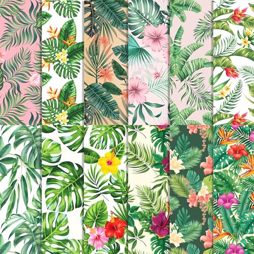 24 Blatt Hawaii Palmblatt Scrapbook Papier Block 30,5 x 30,5 cm Hawaii Palmblatt Muster Papier Sommer Scrapbook Papier Doppelseitiges Tropische Palmblätter Gemustertes Bastelpapier Tropisches von BHNACIER