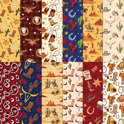 24 Blatt Western Cowboy Muster Papier 30,5 x 30,5 cm Western Cowboy Scrapbook Papierblock doppelseitig Wild West Wüste Kaktus Rodeo Stiefel Cowboy gemustert dekoratives Bastelpapier Western von BHNACIER